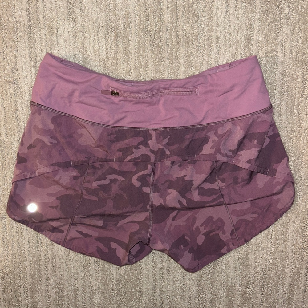Lululemon Purple Camo Speed Up High Rise Shorts - Picture 2 of 3